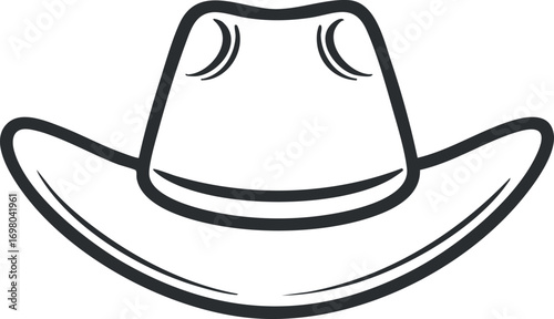 A simple line art illustration of a cowboy hat suitable for various creative projects. Black on transparent background.