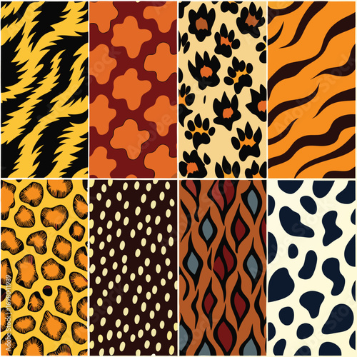 Nine animal print patterns, featuring tiger, leopard, cheetah, and other animal skin textures.