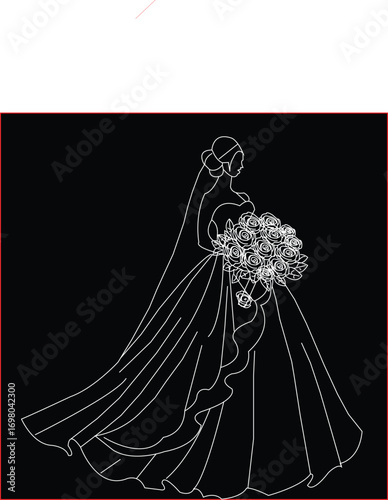 Bride Wearing Wedding Gown Minimalist Vector