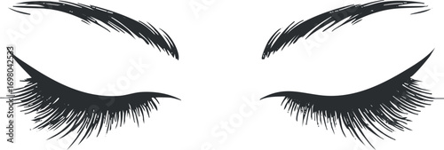 Stylish illustration of closed eyes with long eyelashes showcasing beauty and elegance. Black on transparent background.