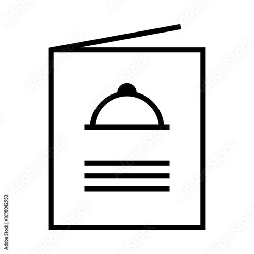 A simple line drawing of a menu or recipe book with a serving dish icon on the cover.