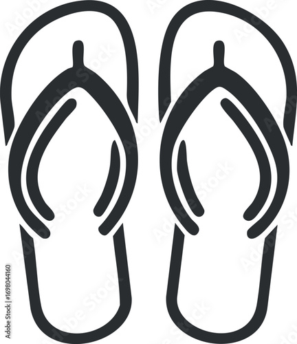 Illustration of a pair of flip flops, perfect for summer and beach activities. Black on transparent background.