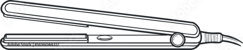 Illustration of a hair straightener designed for styling and grooming hair effectively. Black on transparent background.