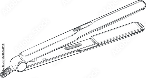 An illustration of a hair straightener showcasing its sleek design and functionality. Black on transparent background.