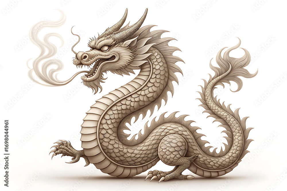 Fototapeta premium Chinese dragon statue on white background isolated