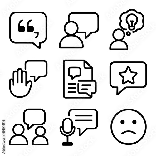 Collection of Communication Icons Depicting Various Expressions and Concepts.