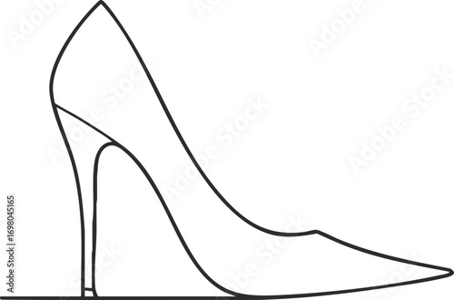 Stylish outline of a high heel shoe, representing elegance and modern fashion. Black on transparent background.