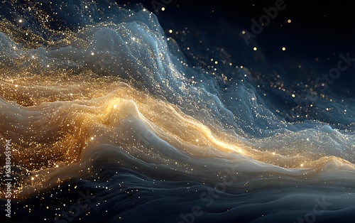Wallpaper Mural Captivating wave of water sparkling with golden dust under a magnificent outer space background Torontodigital.ca