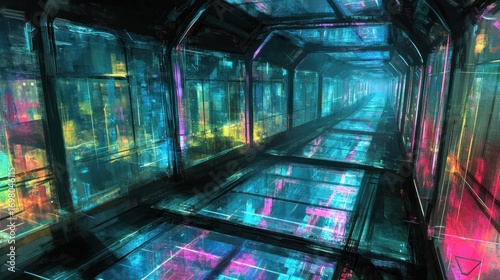 Futuristic tunnel with vibrant neon glow