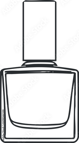 Illustration of a nail polish bottle highlighting its sleek design for beauty and cosmetic applications. Black on transparent background.