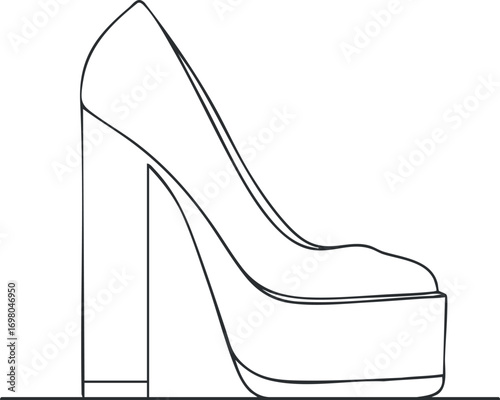 Stylish high heel shoe silhouette design suitable for fashion and footwear concepts Black on transparent background.