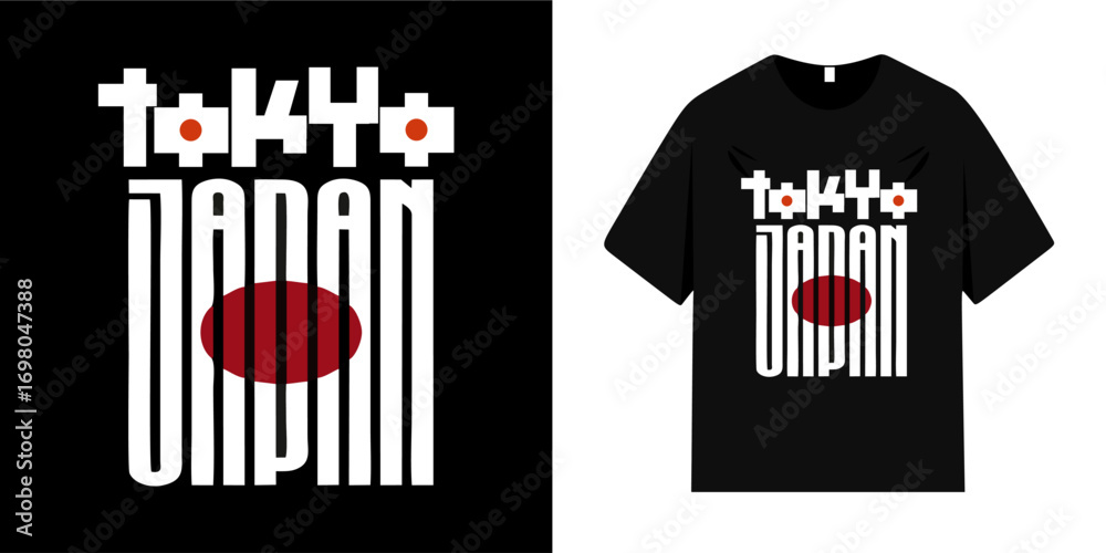 Fototapeta premium Tokyo Japan T-shirt design. Japanese city symbol, unique typographic slogan. Vector illustration for apparel, shirts, sweatshirts, posters, and more.