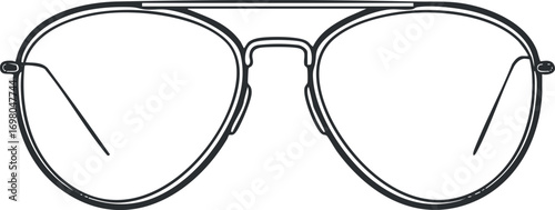 Outline illustration of stylish sunglasses showcasing a modern and trendy eyewear design Black on transparent background.