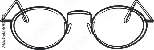 A minimalist line drawing of stylish eyeglasses suitable for various fashion contexts Black on transparent background.