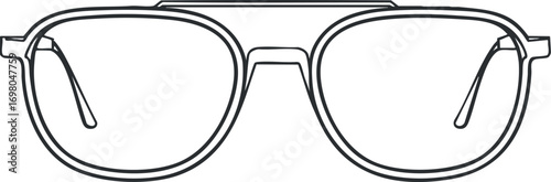 Illustration of stylish eyeglasses showcasing a modern design and clear lenses for fashion. Black on transparent background.