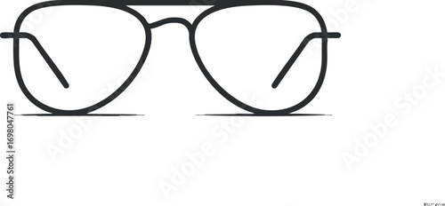 A minimalist illustration of stylish eyeglasses showcasing a modern design and clean lines. Black on transparent background.