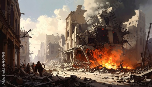 Destroyed city street