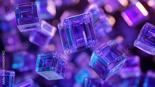 Abstract, vibrant, purple cubes, floating