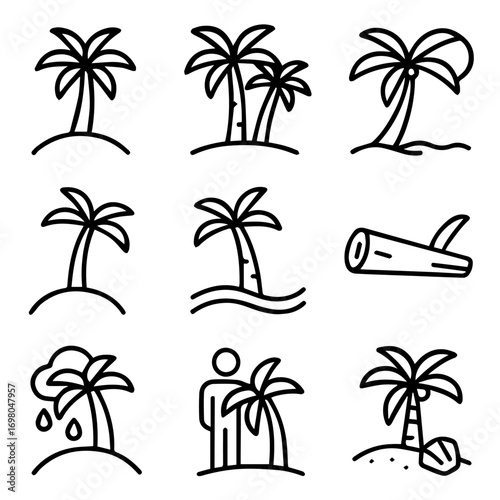 Diverse Palm Tree Icon Set Tropical Rainy and HumanAssociated Designs.