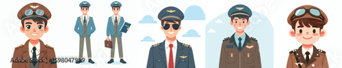 vector of cute smiling young man in pilot costume