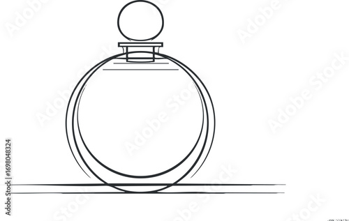 Minimalist line art illustration of a perfume bottle showcasing elegance and simplicity. Black on transparent background.