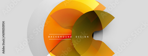 Abstract geometric shapes, orange hues, layered circles create modern background design. Minimalist style, clean lines, vibrant colors.