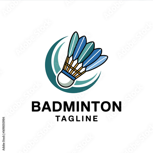 Dynamic badminton sport logo vector illustration featuring a stylized shuttlecock and circular swoosh for club or team branding. EPS template.