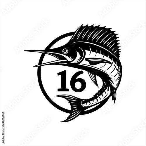 Black Marlin Fish with Number 16 Emblem.