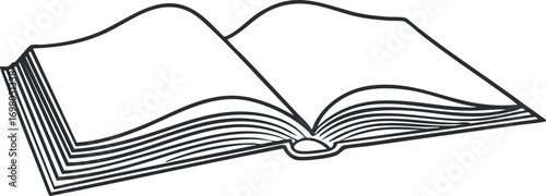 An open book illustration showcasing detailed pages ideal for educational and literary themes. Black on transparent background.