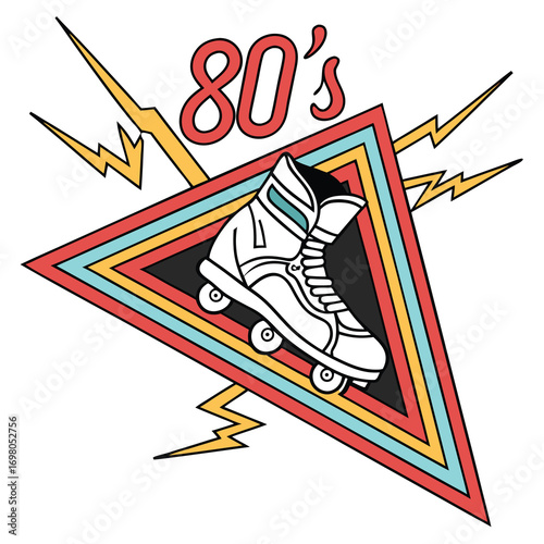 Retro 1980s neon logo design featuring a geometric triangle and bold typography