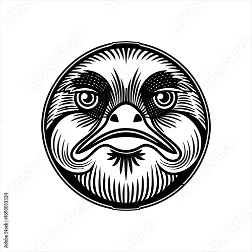 Stylized Black and White Bird Face Emblem.