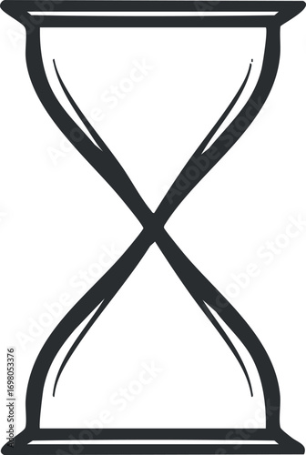 An illustration of an hourglass symbolizing the passage of time and measurement. Black on transparent background.