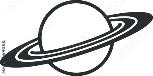 A minimalist illustration of Saturn showcasing its iconic rings and spherical shape. Black on transparent background.