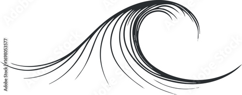 Stylized black wave illustration representing fluid movement and oceanic energy. Black on transparent background.