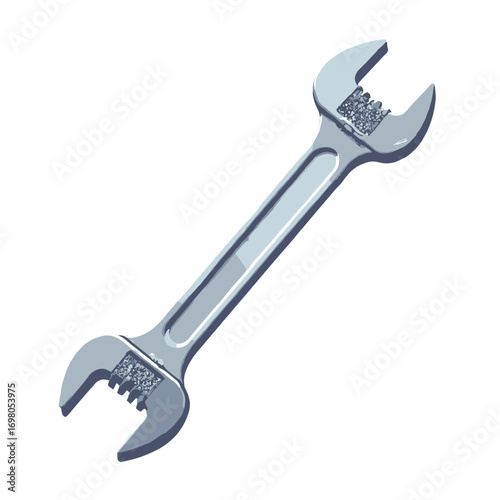 Adjustable wrench — satin chrome finish, knurled adjustment wheel, jaw teeth detail, white background