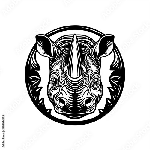 Stylized Black and White Rhinoceros Head Emblem 3.
