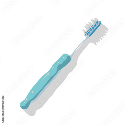 Toothbrush (manual) — ergonomic handle, tapered nylon bristles with shadowing, white background