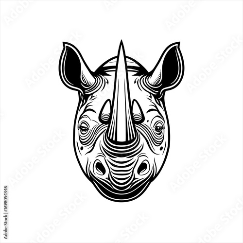 Stylized Black and White Rhinoceros Head Illustration 2.