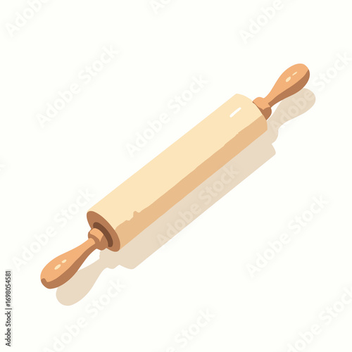 Rolling pin — turned-wood handles, smooth barrel with subtle grain, white background