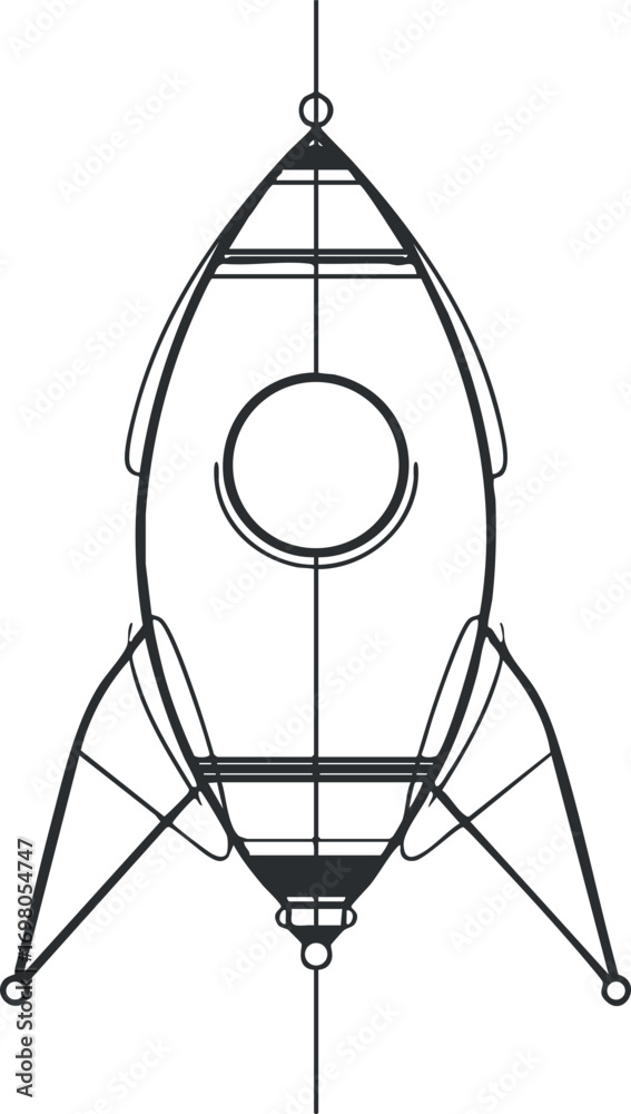 Obraz premium A minimalist vector illustration of a rocket, symbolizing space exploration and innovation. Black on transparent background.