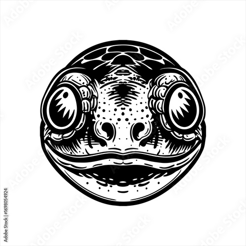 Stylized Black and White Turtle Face Illustration 5.