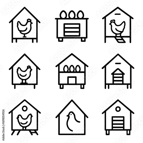 Simple Black Line Art of Various Chicken Coops.