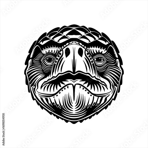 Stylized Black and White Turtle Head Illustration.