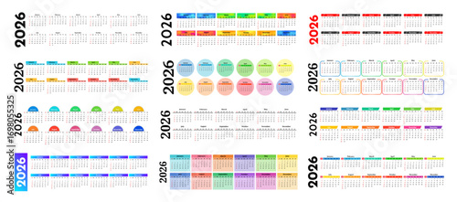 Calendar for 2026 isolated on a white background