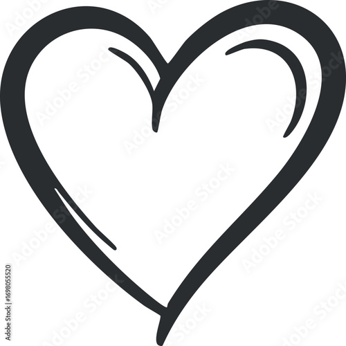 A hand-drawn heart symbol representing love and affection in a simple artistic style. Black on transparent background.