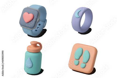Modern health and fitness tracking devices and wellness icons for digital applications and healthy lifestyle