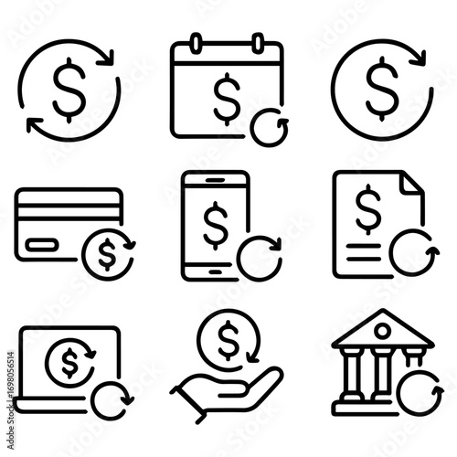 Simple Financial Transaction Icons Set for Digital Use.