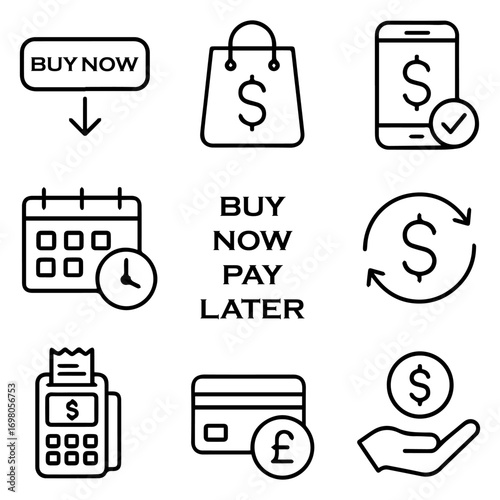 Simple Line Icons for Online Shopping and Payment Options.