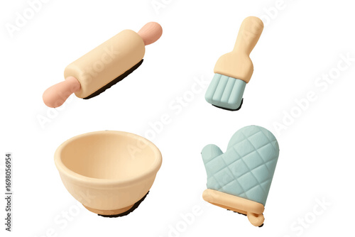 Baking Utensils: Rolling Pin, Pastry Brush, Mixing Bowl, Oven Mitt