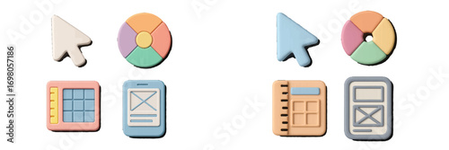 Pastel colored user interface elements and data visualization icons for web design and mobile applications